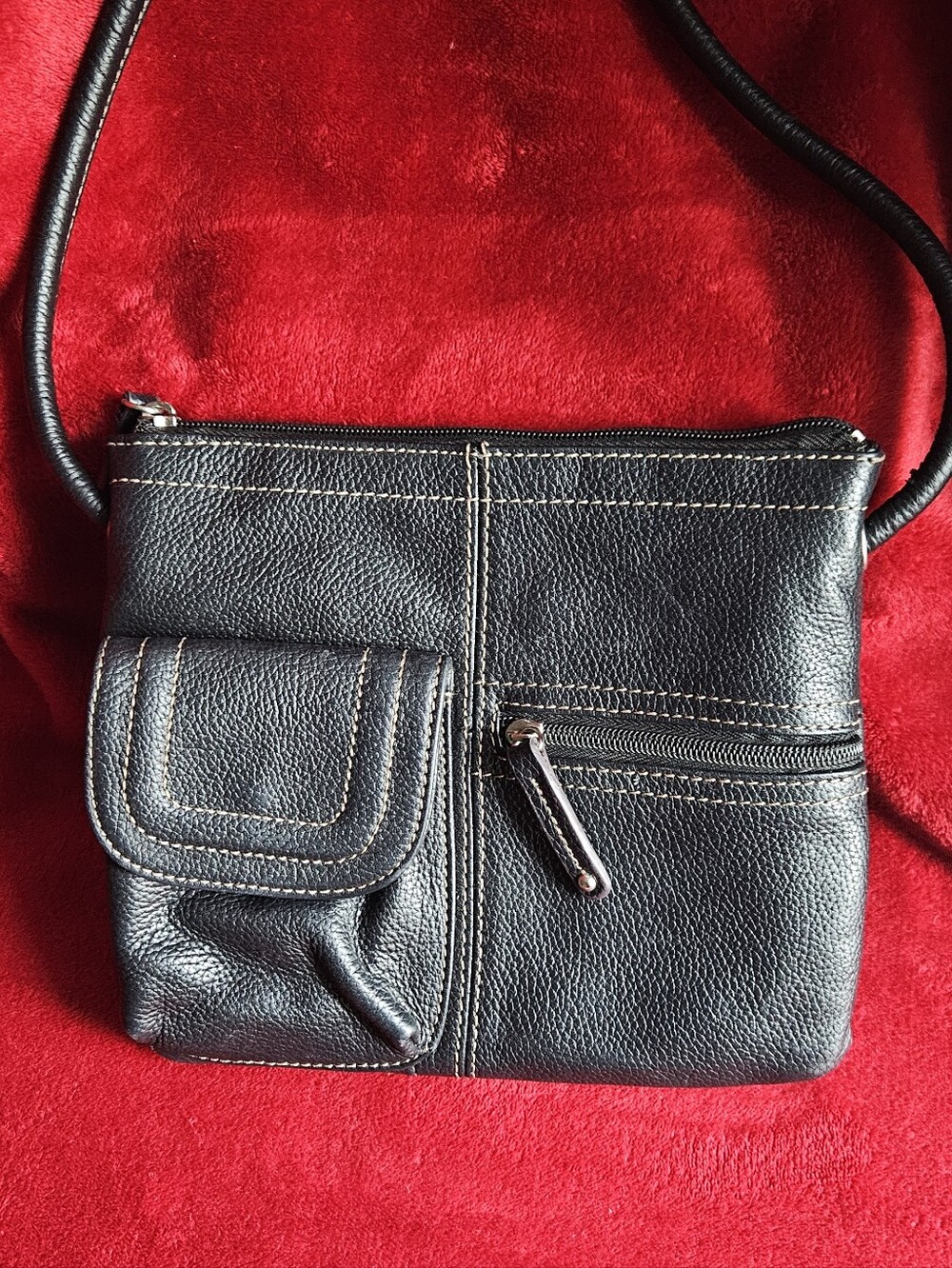 Tignanello Black Pebbled Leather Crossbody with Front Pockets